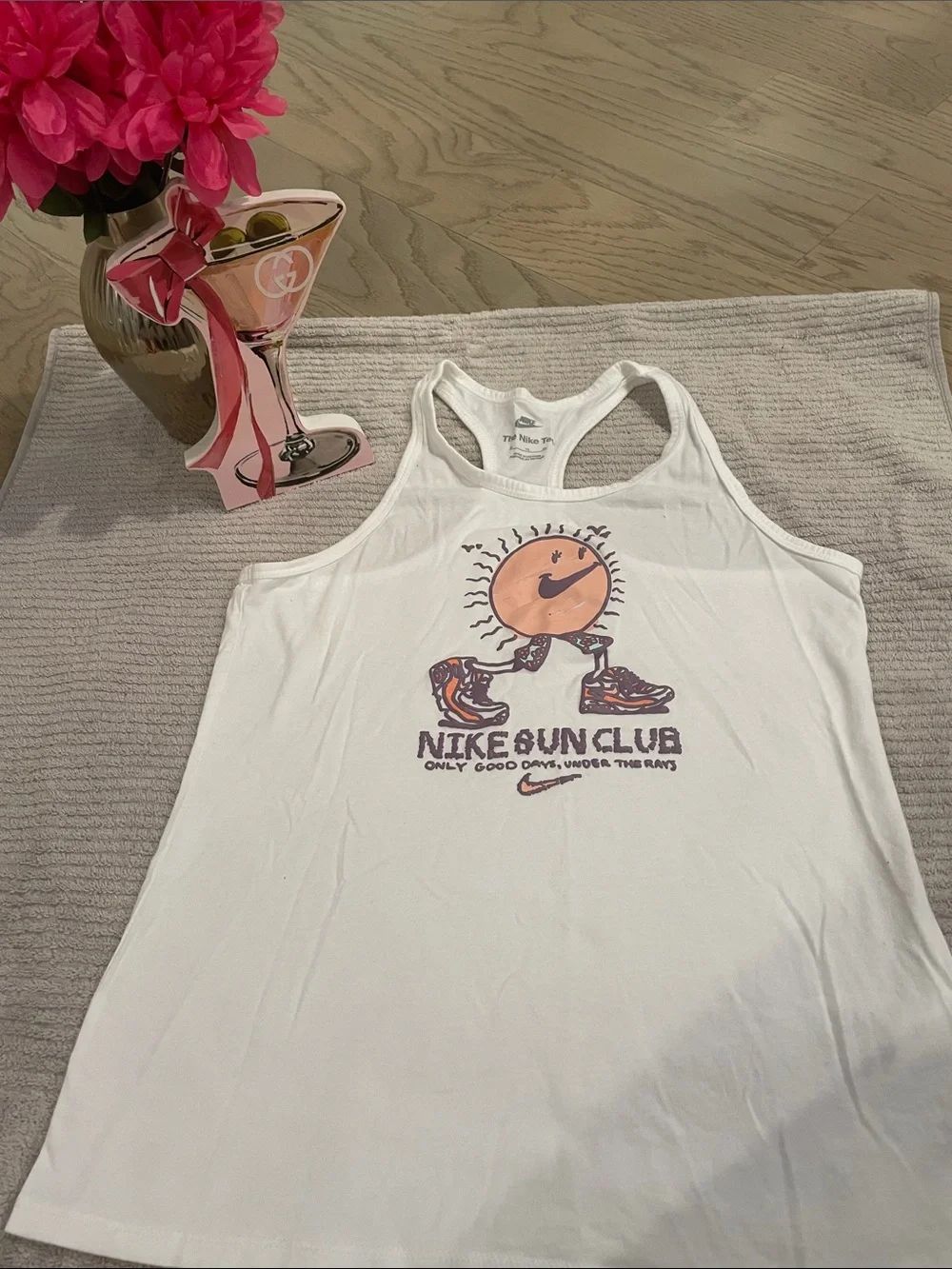 Nike White Tank with Orange Sun Graphic